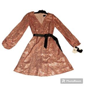 Maison Tara Pink Sequin Wrap Dress NWT